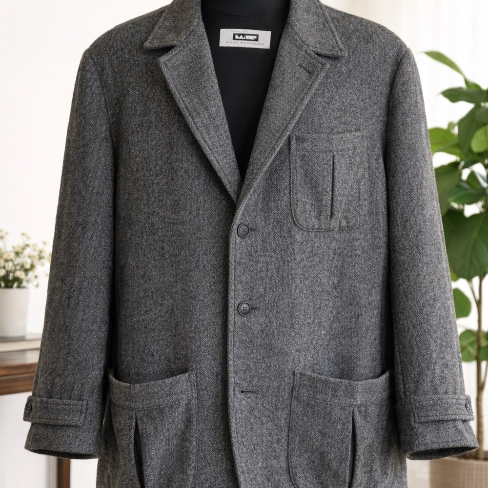 Wilke Rodriguez Gray Wool and Mohair Tweed Blazer Made in Italy Mens Large